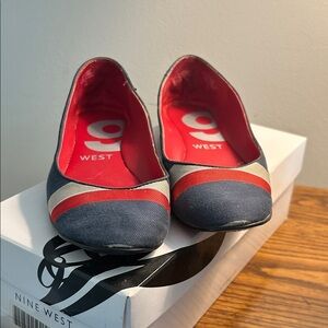 Nine West Navy and Red Flats